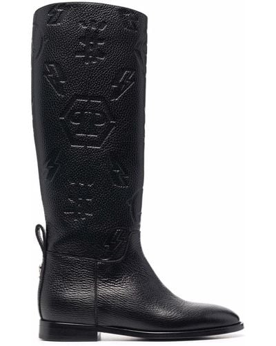 Philipp Plein Embossed-logo Knee-high Boots - Black