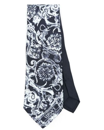 Versace Cravate à imprimé Barocco - Bleu