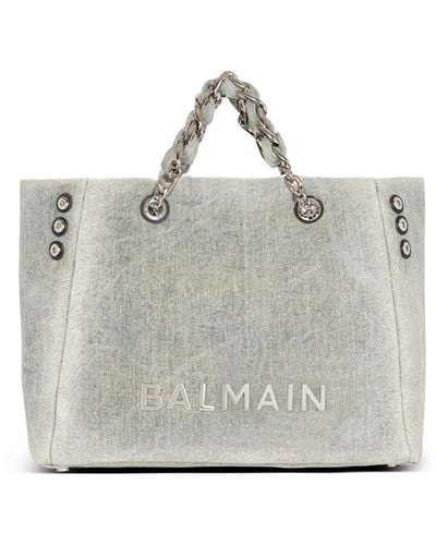 Balmain Cabas-Tasche 1945 Soft aus verwaschenem Denim - Grau