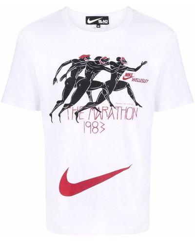 COMME DES GARÇON BLACK Swoosh Logo Print T-shirt - White