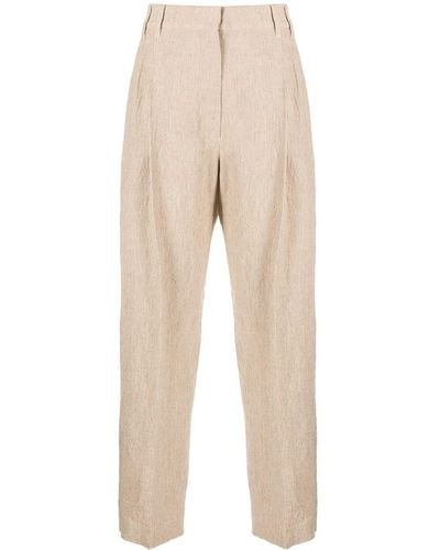 Brunello Cucinelli Cropped Linen Pants - Natural