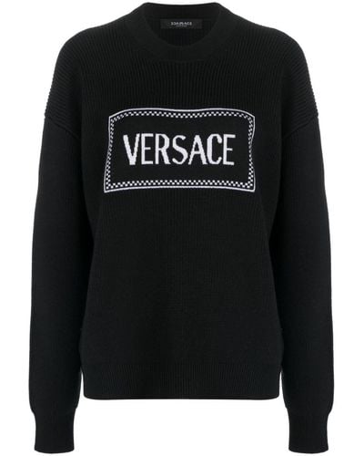 Versace Logo-intarsia Ribbed Sweater - Black