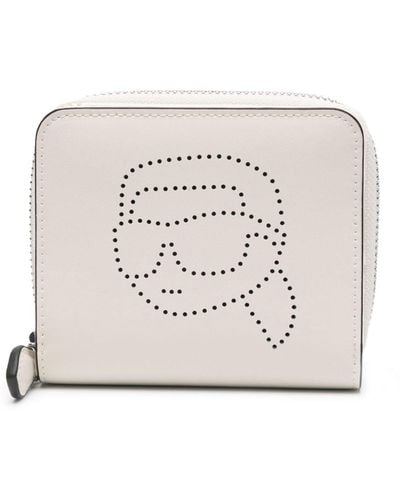 Karl Lagerfeld Perforated-logo Leather Wallet - Natural