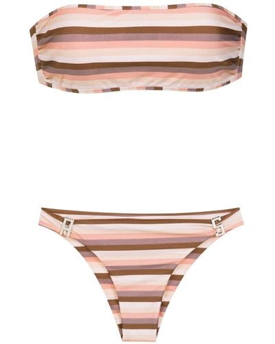 Amir Slama Striped Bikini Set - Brown
