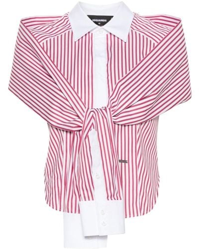 DSquared² Knotted-sleeves Striped Shirt - Pink