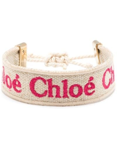Chloé Woody Logo-embroidered Bracelet - Roze