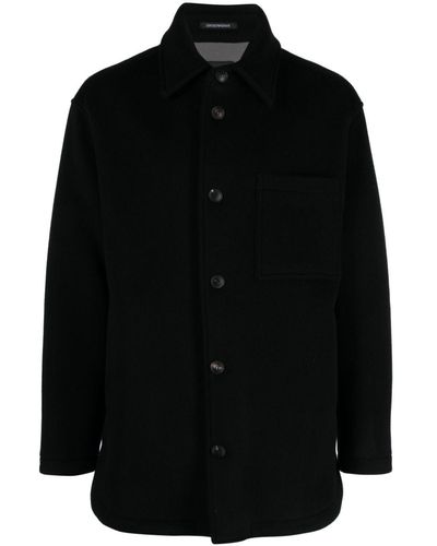 Emporio Armani Spread-collar Virgin Wool Shirt Jacket - Black