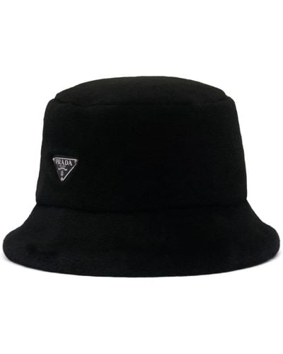 Prada Triangle-logo Shearling Bucket Hat - Black