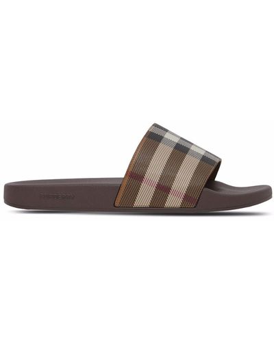 Burberry House Check Canvas Slides - Brown