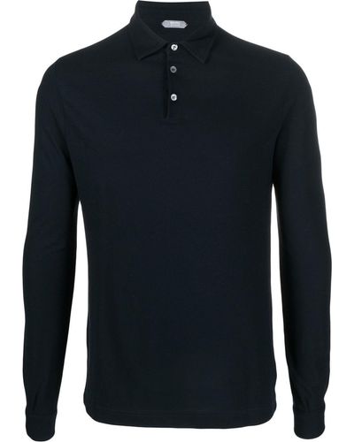 Zanone Fine-knit Polo Shirt - Black