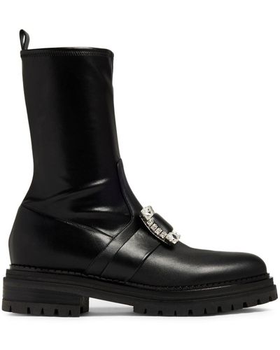 Sergio Rossi Crystal-buckle Leather Boots - Black
