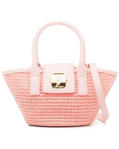 Chiara Ferragni Small Straw Tote Bag - Pink