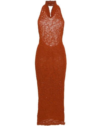 Alexandre Vauthier Halterneck Crochet Maxi Dress - Orange