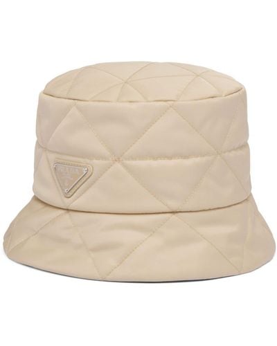 Prada Triangle-logo Quilted Bucket Hat - Natural