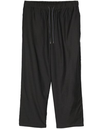 Attachment Drawstring-waistband Straight-leg Pants - Black