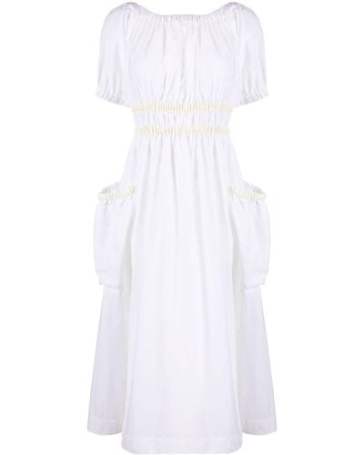 Molly Goddard Mags Shirred Taffeta Midi Dress - White