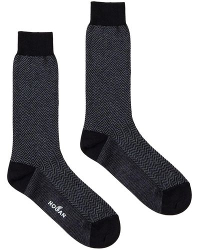 Hogan Herringbone-pattern Jersey Socks - Black