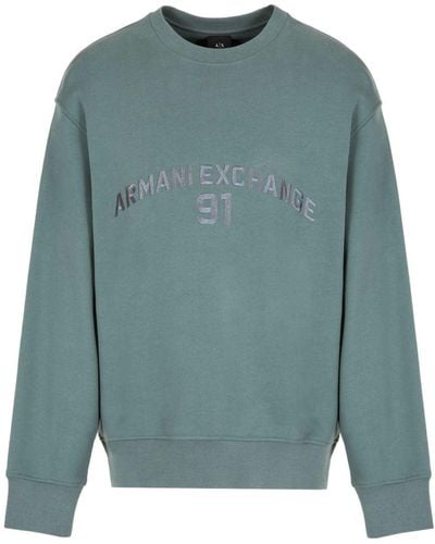 Armani Exchange Sweater Met Geborduurd Logo - Blauw
