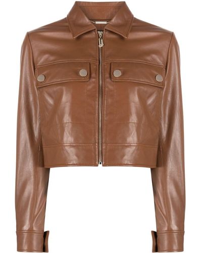 Liu Jo Cropped Leather Jacket - Brown