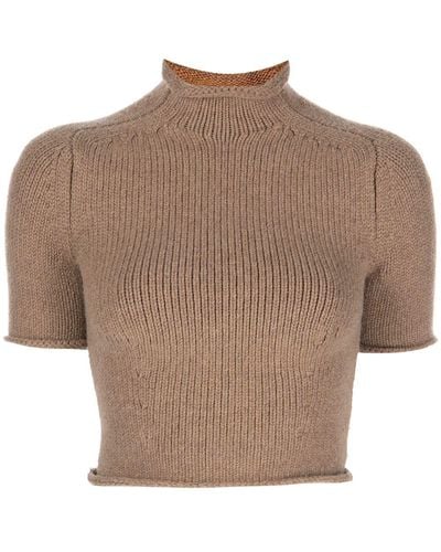 Alexander Wang Compact Knit Tee With Jersey Roll Trims - Brown