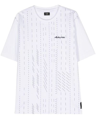 Fendi T-shirt en coton à logo brodé - Blanc