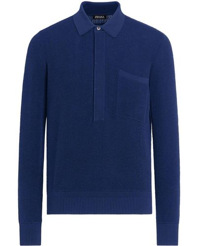 Zegna Waffle-knit Polo Shirt - Blue