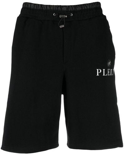 Philipp Plein Pantalones cortos de chándal con placa del logo - Negro