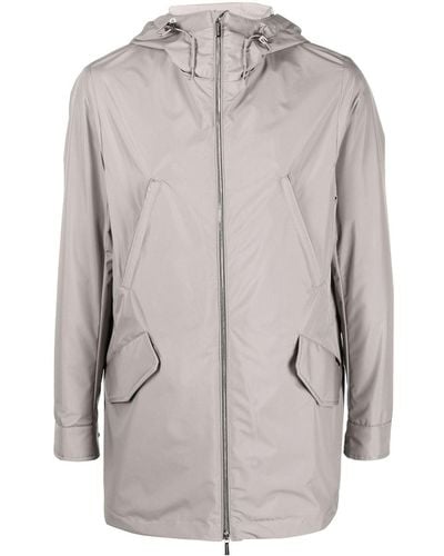Moorer Long-sleeve Drawstring Raincoat - Grey