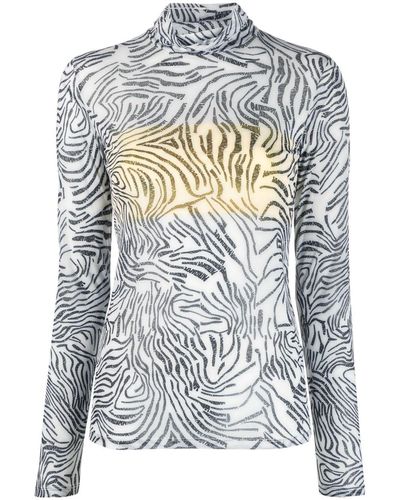 Patrizia Pepe Zebra-print Roll-neck T-shirt - Grey