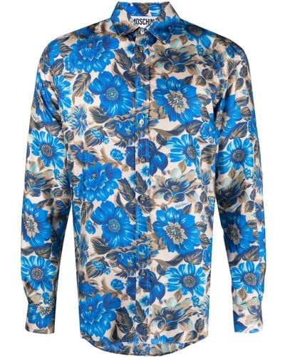 Moschino Seidenhemd mit Blumen-Print - Blau