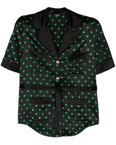 Balmain Polka Dot Satin Blouse - Green