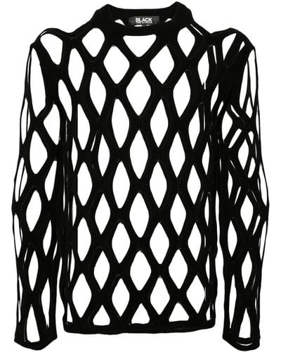COMME DES GARÇON BLACK Open-knit Crew-neck Sweater - Black