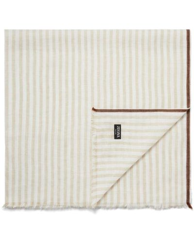 Zegna Oasi Lino Striped Linen Scarf - White