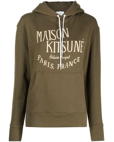 Maison Kitsuné Logo-print Cotton-jersey Hoodie - Green