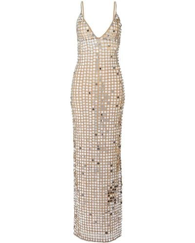 retroféte Perri Crystal And Pailettes Embellished Long Dress - White