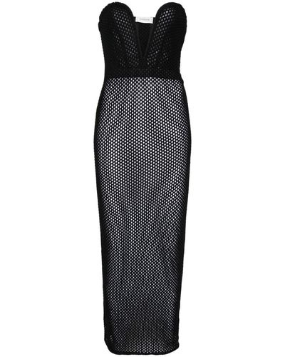 Laneus Strapless Open-knit Maxi Dress - Black