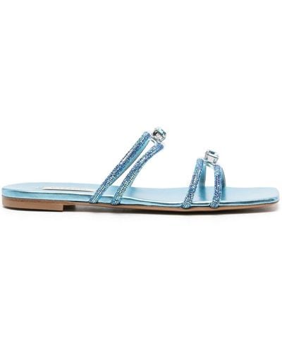 Casadei Calypso Crystal-embellished Leather Slides - Blue