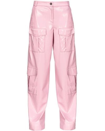 Pinko Faux-Leather Cargo-Pockets Pants - Pink