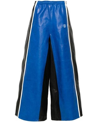 Vetements Pantalon colour block en cuir - Bleu