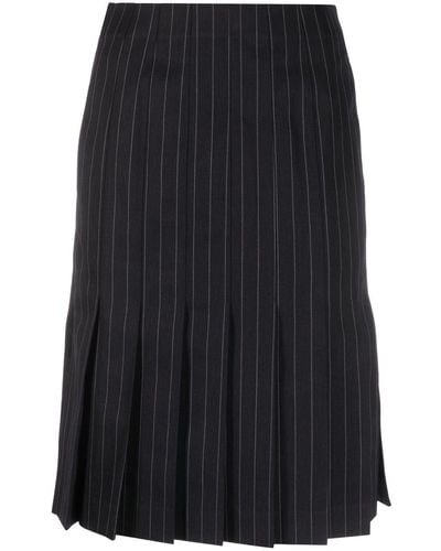 Sacai Pinstriped Pleated Midi Skirt - Black