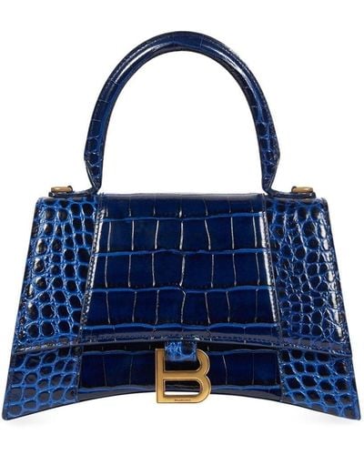 Balenciaga Small Hourglass Crocodile Effect Bag - Blue