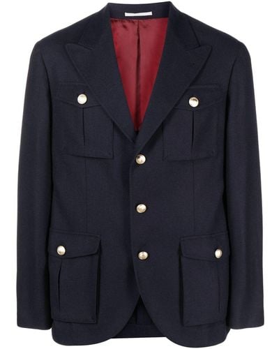 Brunello Cucinelli Blazer en laine mélangée à simple boutonnage - Bleu