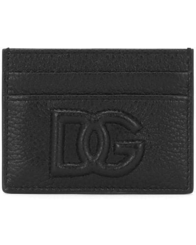 Dolce & Gabbana Porte-cartes en cuir à plaque logo - Noir