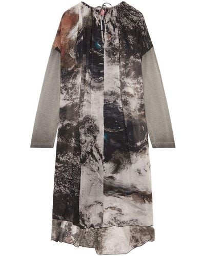 DIESEL D-lav Planet-print Drawstring Midi Dress - Gray