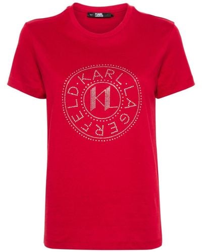 Karl Lagerfeld ラインストーンロゴ Tシャツ - レッド