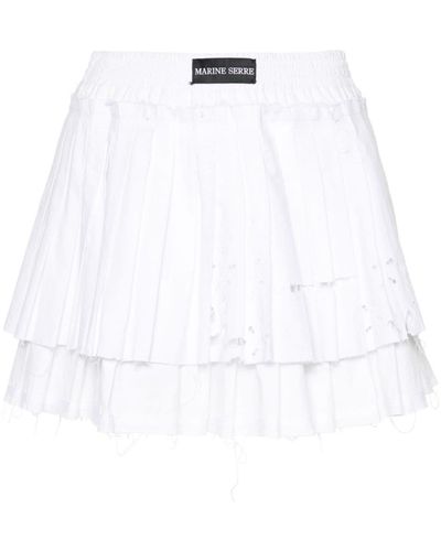 Marine Serre Upcycled Pleated Mini Skirt - White