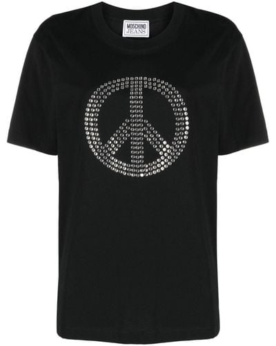 Moschino Jeans T-Shirt mit Strass-Friedenszeichen - Schwarz