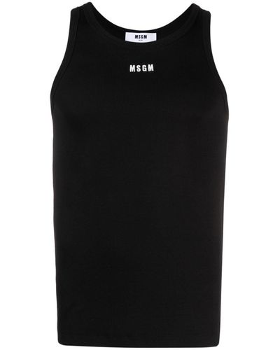 MSGM Embroidered-logo Ribbed Tank Top - Black