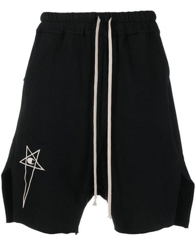 Rick Owens X Champion Embroidered-logo Cotton Shorts - Black