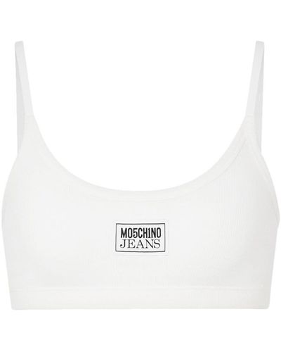 Moschino Jeans Logo-appliqué Ribbed Bra Top - White
